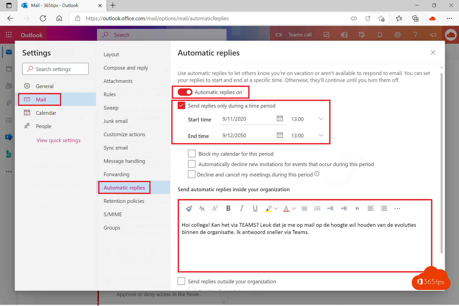 📧 Wie man Abwesenheit in Outlook in Microsoft einstellt Office 365 Online