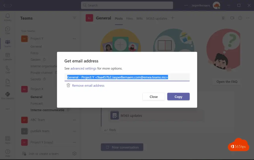 Haal e-mail adres op in Microsoft Teams