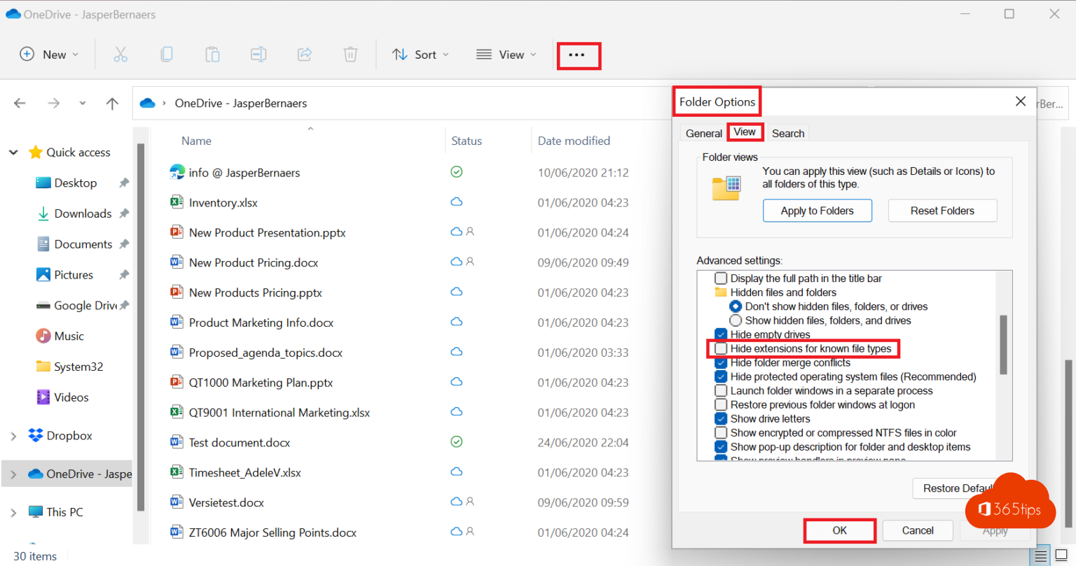 How to display file extension in Explorer Microsoft Windows 11