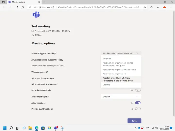 Microsoft Teams: Hoe kan je doorsturen van een vergadering uitzetten in Office 365