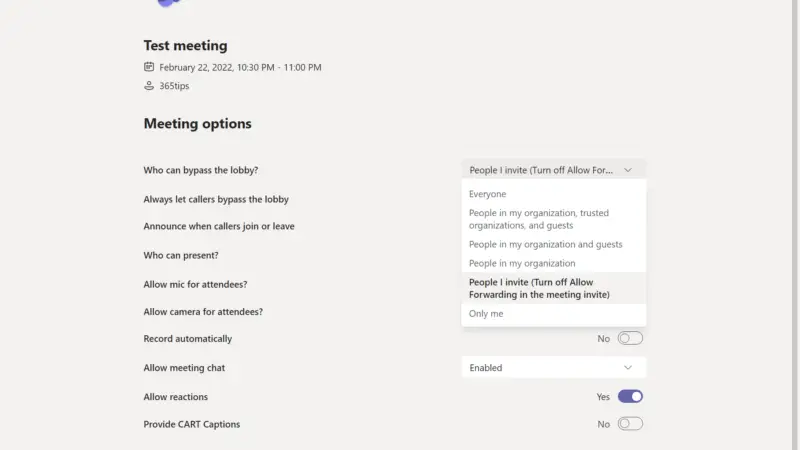 ⏩ Microsoft Teams: Hoe kan je doorsturen van een vergadering uitzetten in Office 365