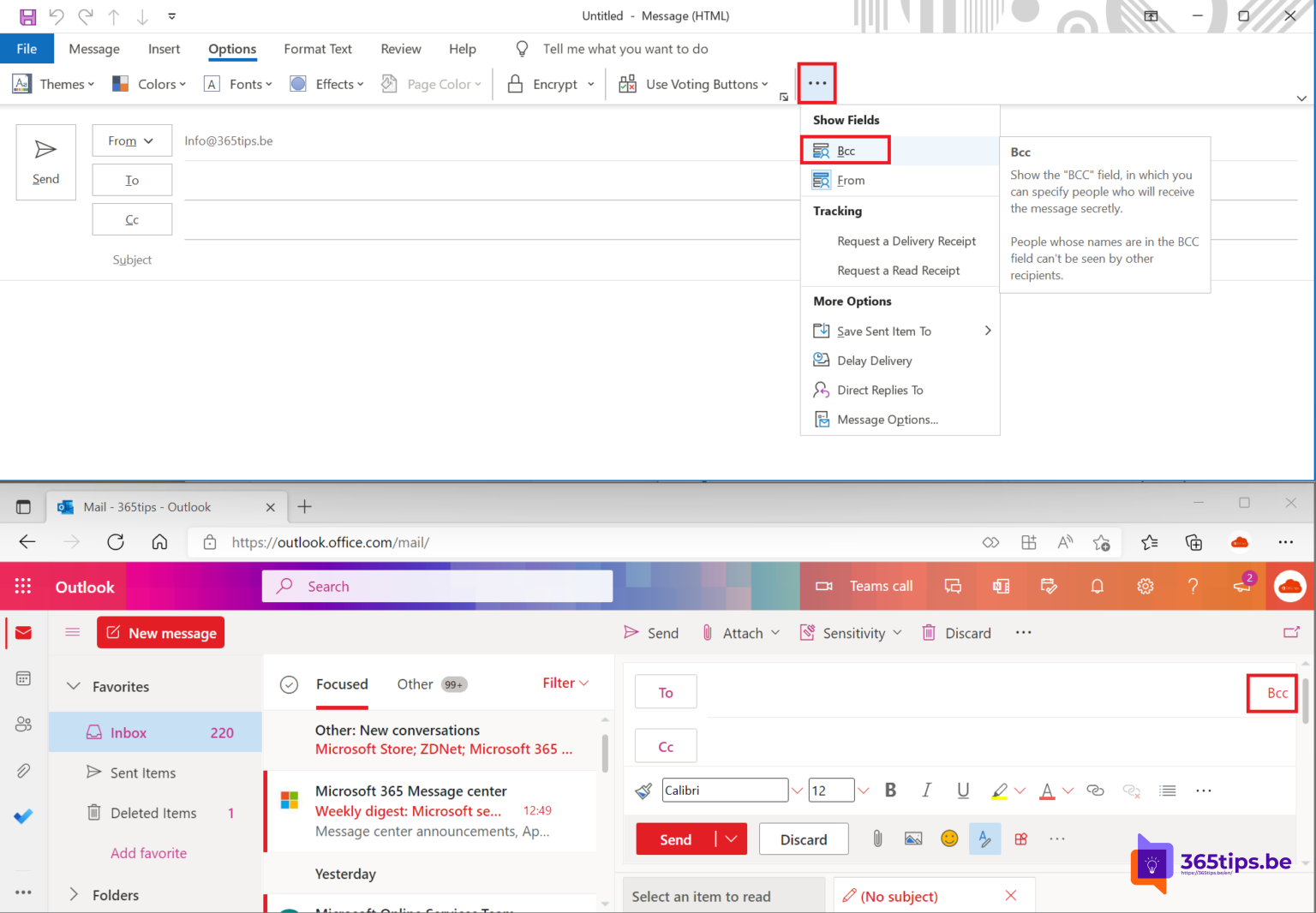 📧 Hoe het BCC veld toevoegen in Microsoft Outlook of Outlook Online?