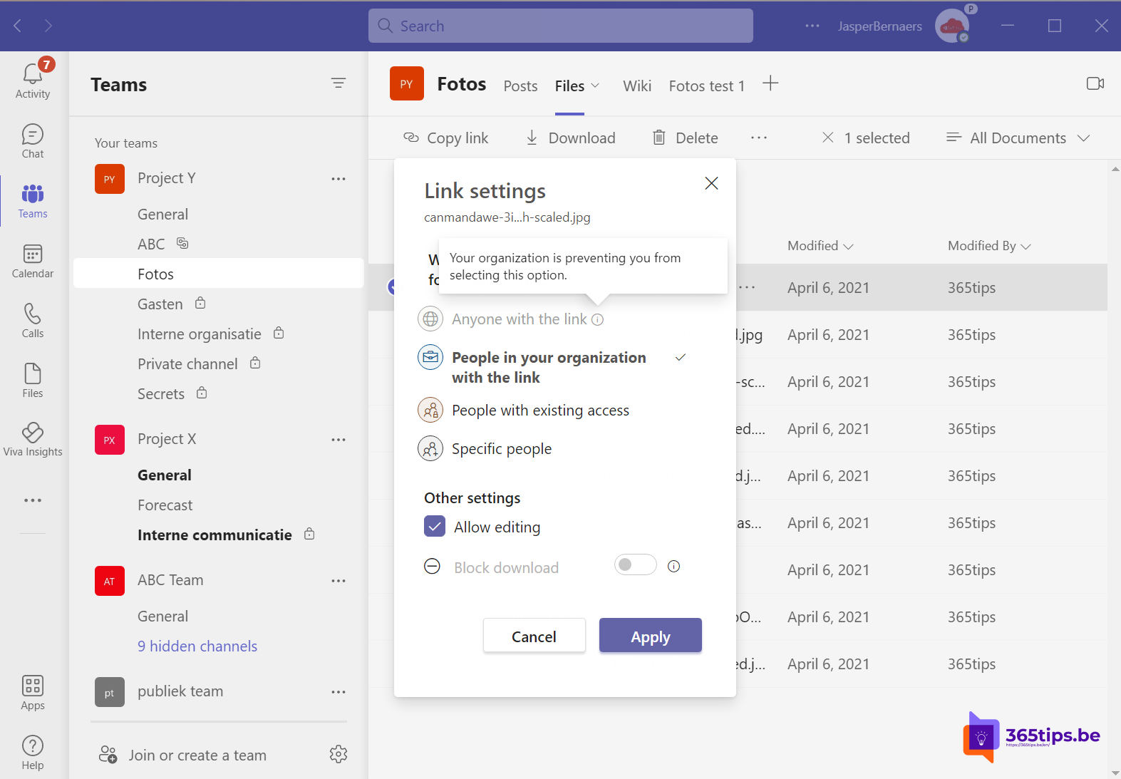 ⚒️ Les options de partage sont grisées lorsqu'elles sont partagées à partir de Microsoft Teams, SharePoint ou OneDrive.