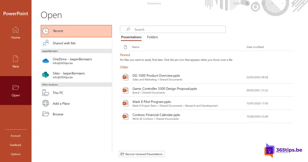 Recover unsaved documents Powerpoint