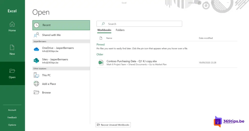 Recover unsaved documents Excel