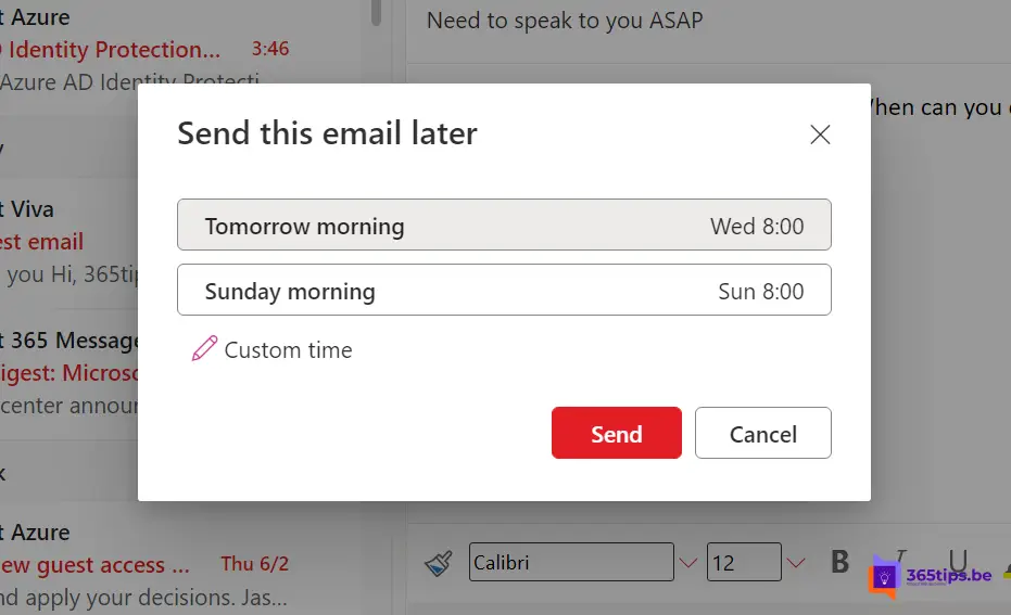 🐢 Delaying the sending of email messages in Outlook Online or schedule or delayed sending