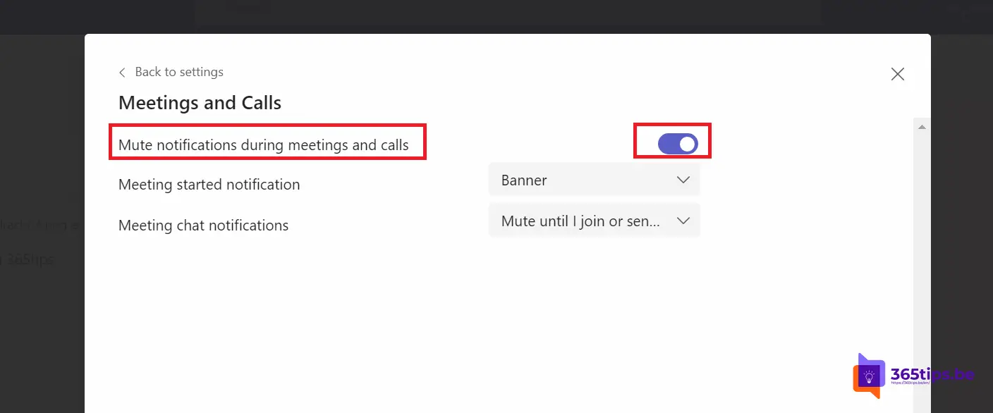 Automatically disable notifications in Teams in a meeting