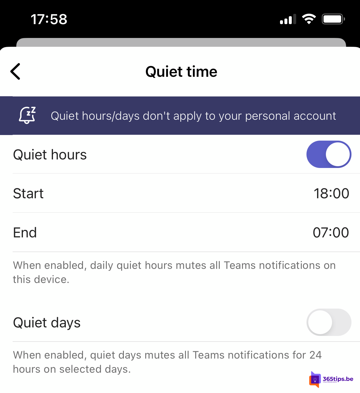 🌃 Set quiet hours Microsoft Teams not to be disturbed at night
