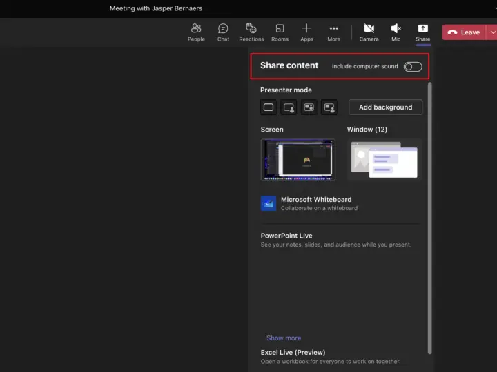 Je scherm delen met computer audio in Microsoft Teams | Windows + Mac