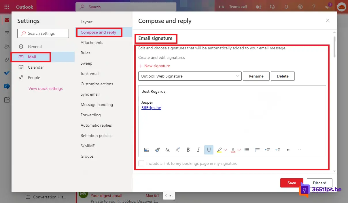 Así se configura o se cambia una firma de correo electrónico en Outlook  (online)