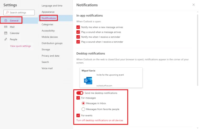 📫 Así se activan las notificaciones de escritorio en Outlook Online