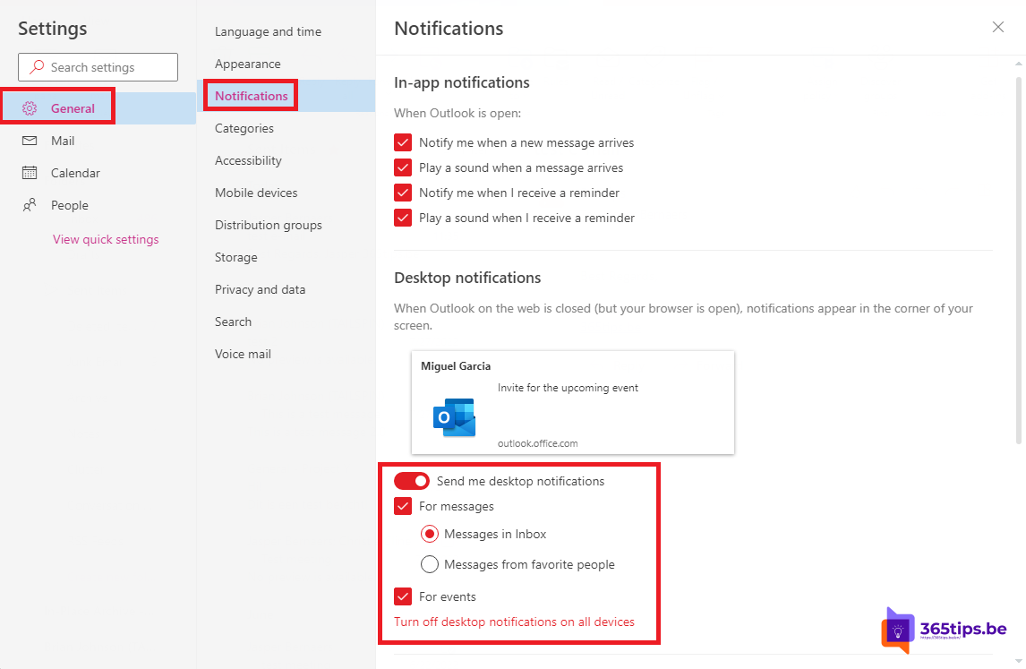📫 Voici comment activer les notifications du bureau dans Outlook. Online