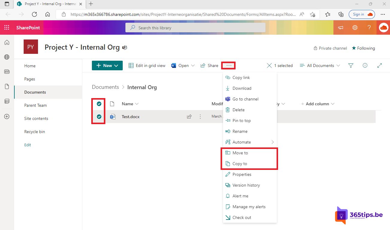 💡 Hoe bestanden of mappen verplaatsen of kopiëren in SharePoint of Microsoft Teams?