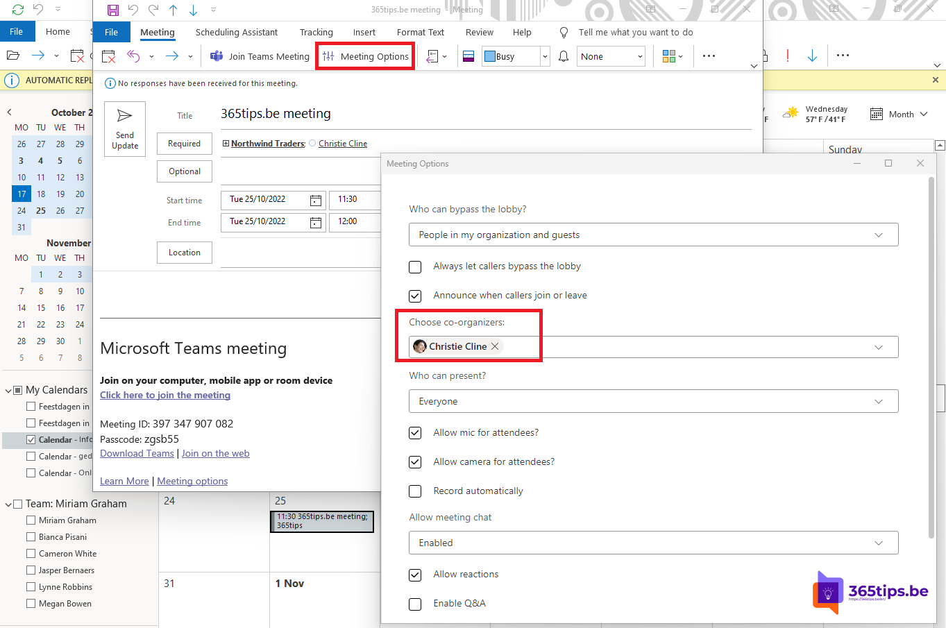 🧑🏾🤝🧑🏼 De rol van medeorganisator toewijzen in een Microsoft Teams-vergaderingen