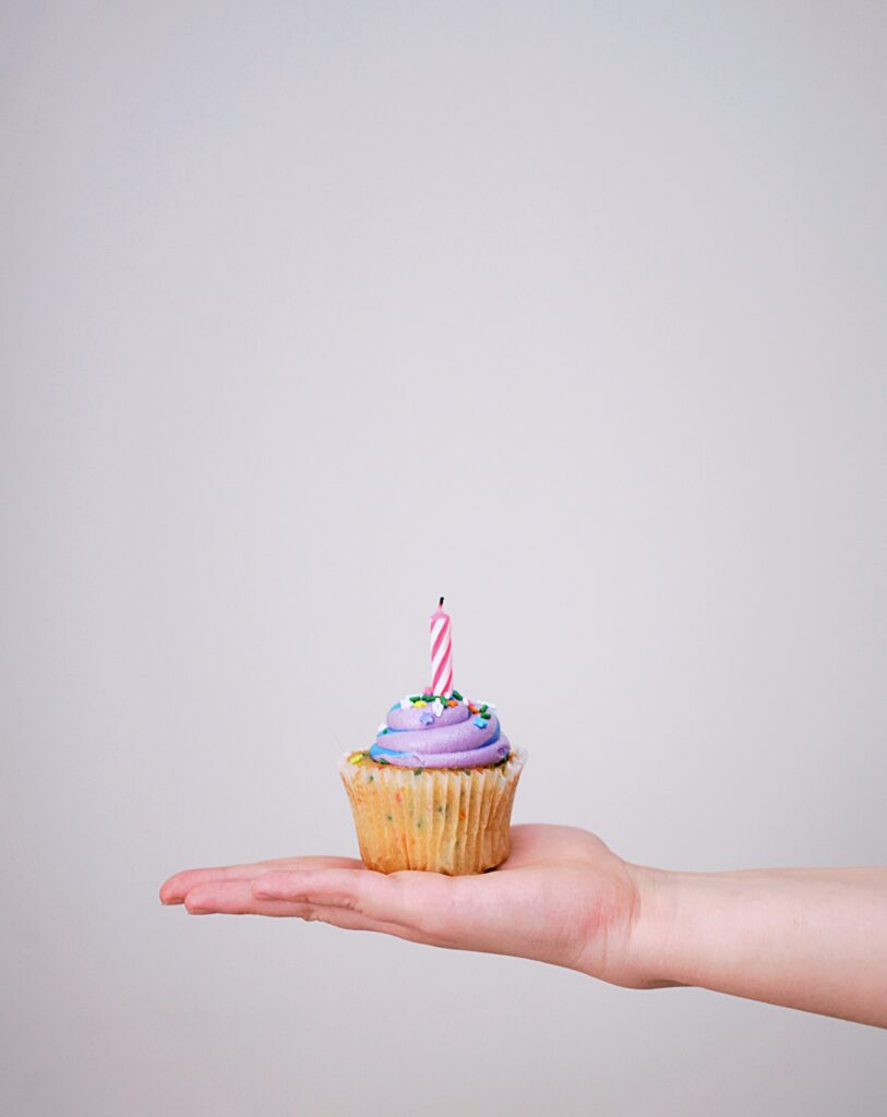 Birthday cupcake cake candle hand