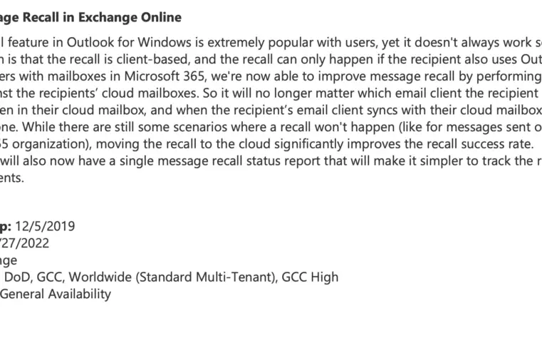 📧 Update: bericht terugroepen in Microsoft Exchange Online – Recall
