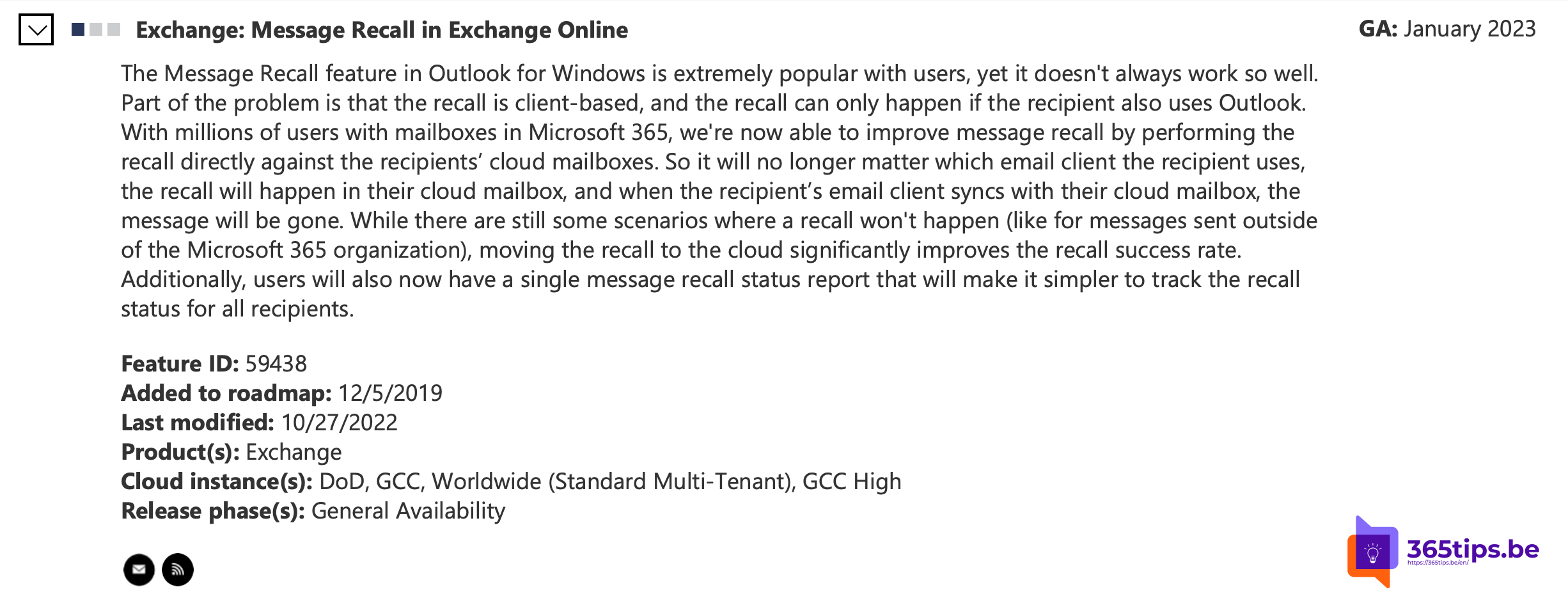📧 Mise à jour : rappel des messages dans Microsoft Exchange Online  - Rappel