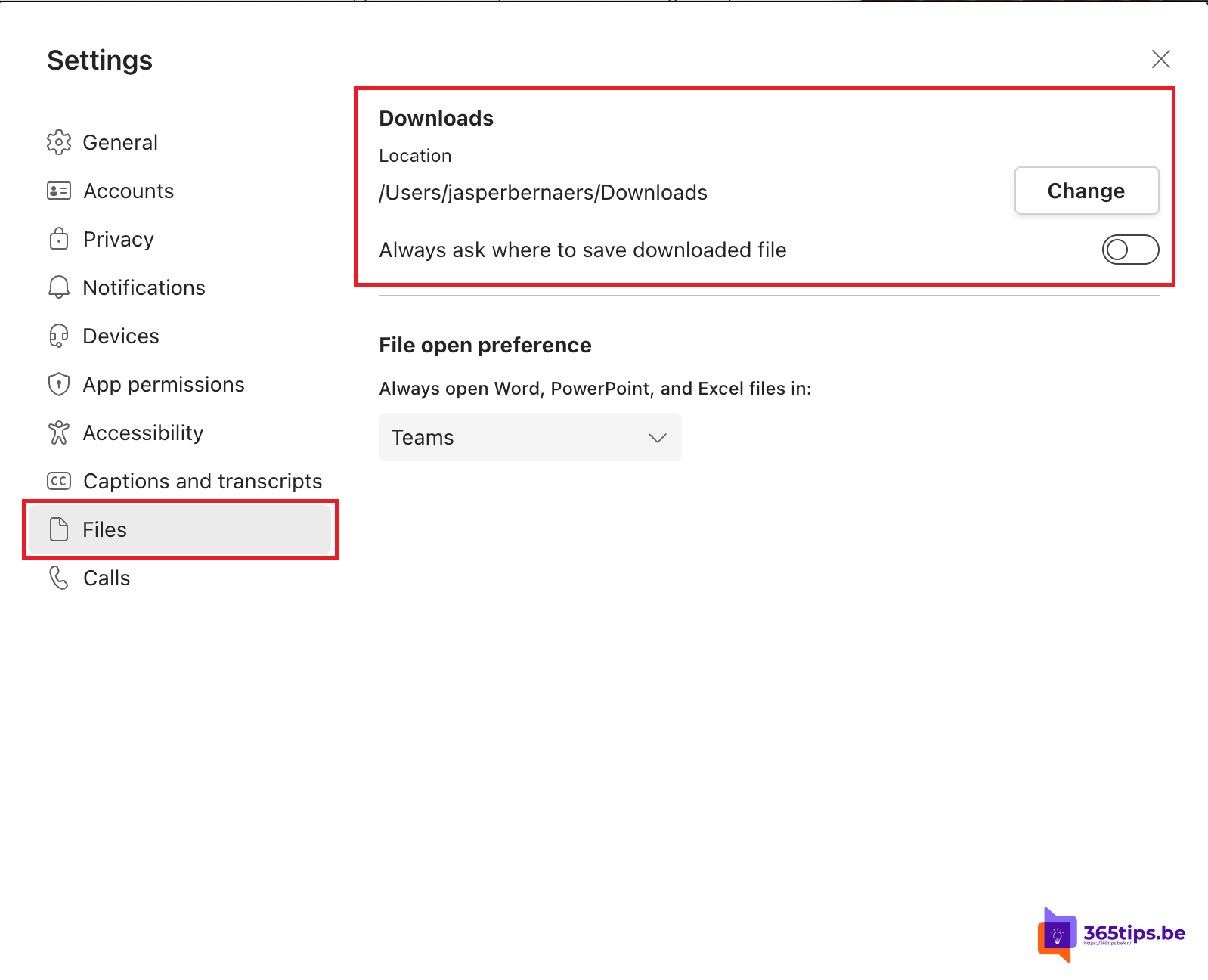 📁 Hoe kan je de locatie veranderen waar Microsoft Teams bestanden naar toe worden gedownload?