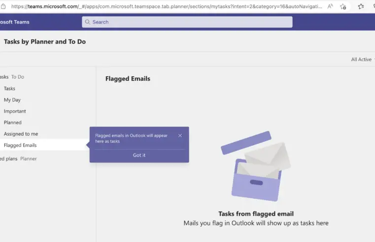 Les courriels marqués sont maintenant disponibles dans les tâches par planificateur et les tâches à faire dans Microsoft. Teams