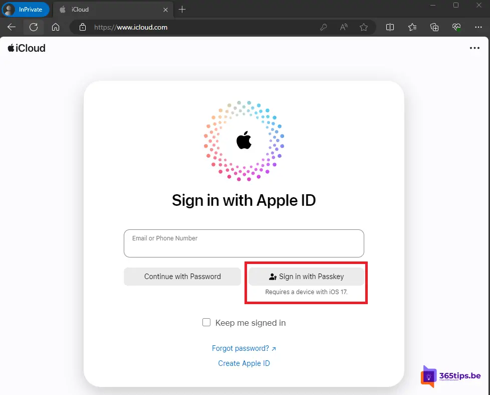 How to log in with Passkey in iCloud Online via any browser? (without password)