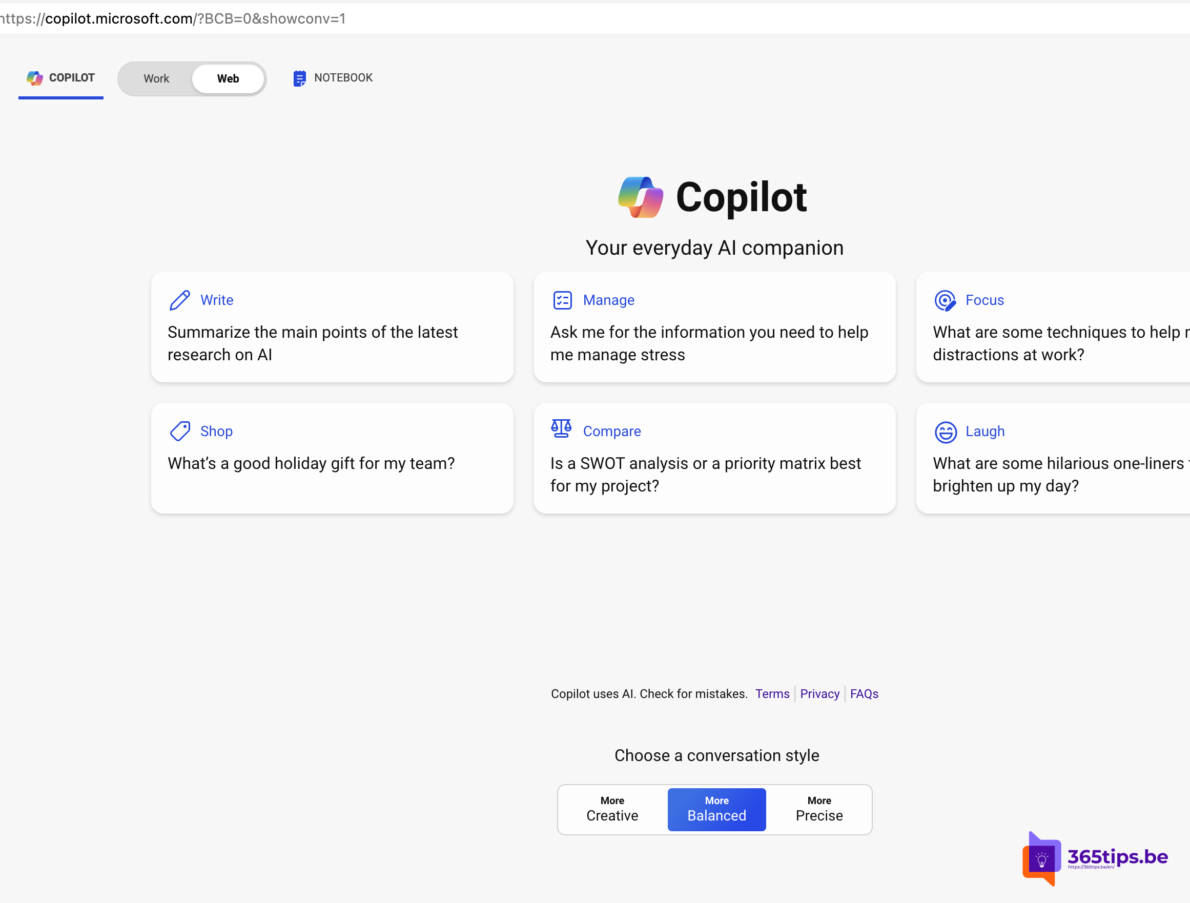 Microsoft Copilot Notebook in Copilot via het web -> Copilot.microsoft.com