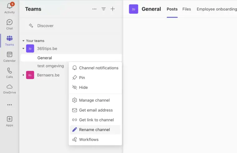 Zo geef je het ‘General’ kanaal in Microsoft Teams een aangepaste naam